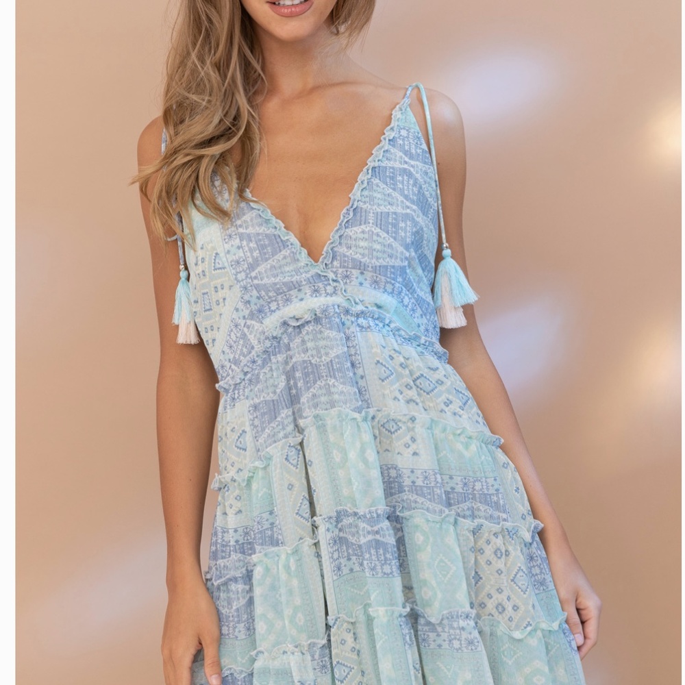 ❤ Blue B “ Ocean “ BLUE B Chiffon Tiered Summer Tank Halter Dress BR52 - Picture 7 of 9